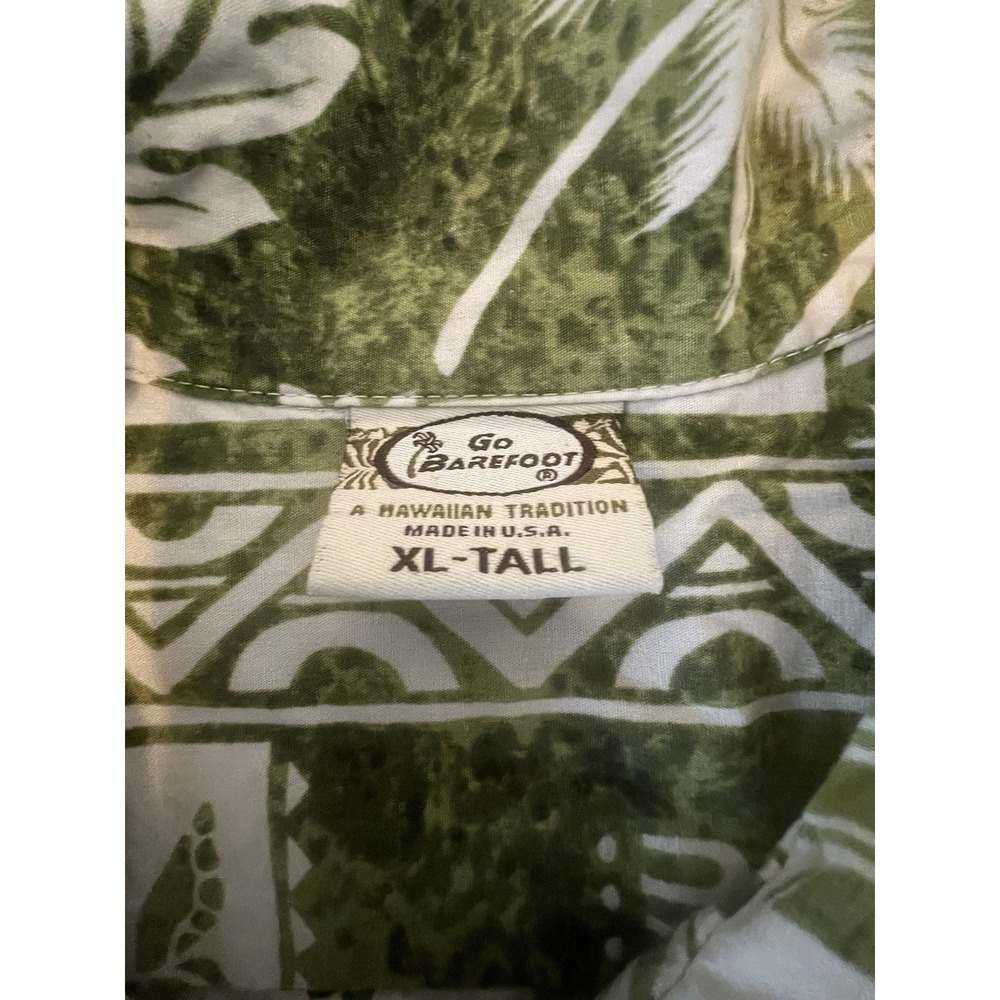 Go Barefoot Hawaiian Tradition Full Button Up Shirt XL Tall Green & White Beachy - Picture 2 of 6